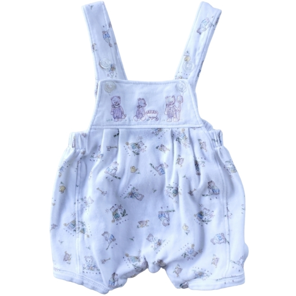 Vintage Jumper Playsuit Sunsuit White|Lilac Teddy Bear Gardener 0-3 Months